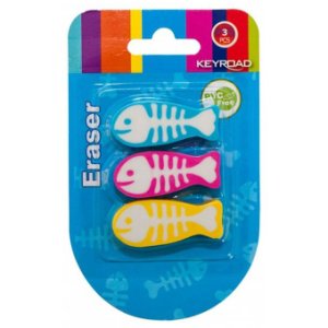 Gumka uniwersalna KeyRoad Ryba 3szt. mix kolorów