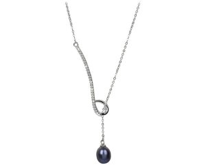 Jwl Luxury Pearls Gwintowania Naszyjnik Srebrny Z Metalicznym Niebieskim Perła I Cyrkonią jl0242 Srebro 925/1000