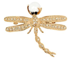 Jwl Luxury Pearls Piękna Złota Broszka Dragonfly 2V1 Z Prawym Perłą jl0384