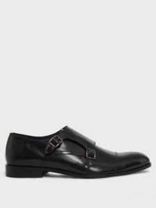 Burton Mens 1904 black hi shine leather monk shoes, black