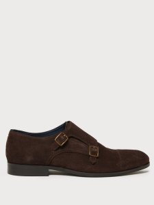 Burton Mens 1904 brown suede monk shoes, brown