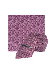 Mens 1904 Purple Geometric Print Tie, Pocket Square And Clip Set*, Purple