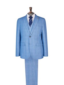 Mens 1904 Sinatra Blue Skinny Fit Check Suit Jacket*, Blue