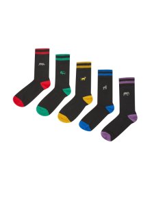 Mens 5 Pack Assorted Animal Embroidered Socks, Black