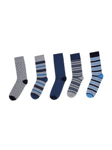 Mens 5 Pack Assorted Colours Stripe And Dot Socks, Blue