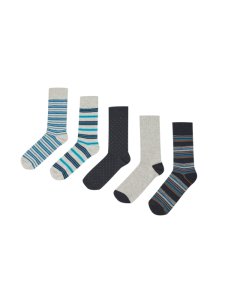 Mens 5 Pack Blue Stripe Socks, Blue