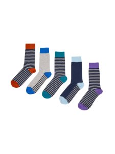 Mens 5 Pack Multi Colour Stripe Socks, Grey
