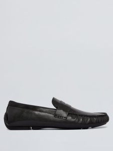 Mens Black Leather Driving Loafers, Black