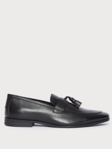 Burton Mens black leather tassel loafers, black