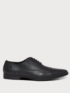 Mens Black Pu Leather Look Formal Oxford Shoes, BLACK