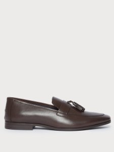 Mens Brown Leather Tassel Loafers, BROWN