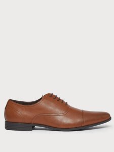 Mens Brown Pu Leather Look Formal Oxford Shoes, BROWN