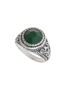 Burton Mens green stone ring, silver