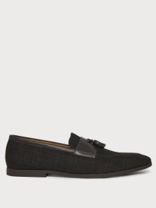 Burton Mens grey check textile saddle tassel loafers, grey