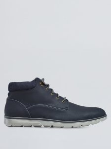 Mens Navy Leather Look Chukka Boots, Blue