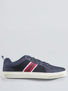 Mens Navy Leather Look Trainers, NAVY
