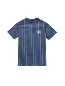 Mens Navy Pinstripe T-Shirt In Airtex, Blue