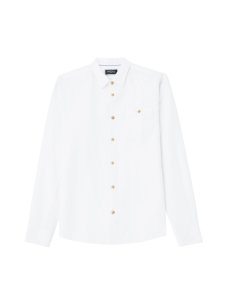 Mens White Long Sleeve Cotton And Linen Shirt, WHITE