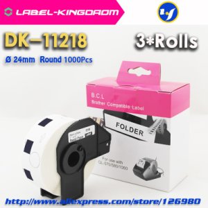 3 Rolls Generic DK-11218 Label Compatible for Brother Label Printer Diameter 24mm Round All Come With Plastic Holder