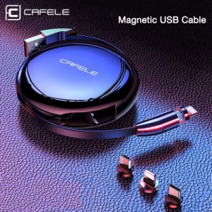 CAFELE 3 in 1 Magnetic USB Cable & Retractable Charging Cable for iPhone Quick Charger USB Micro Type C Cables 3A Fast Charge