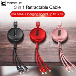 CAFELE 3 in 1 Retractable USB Cable charger Micro Type C 8 Pin cable for iPhone samsung xiaomi USB Data Sync Cables for Huawei