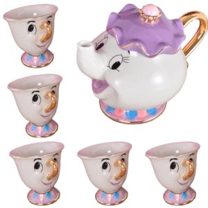 Cartoon Beauty And The Beast Tea Set Mrs Potts Chip Cup Set Sugar Bowl Mug [ 1 Pot + 5 Cups ] Valentine's Day Gift