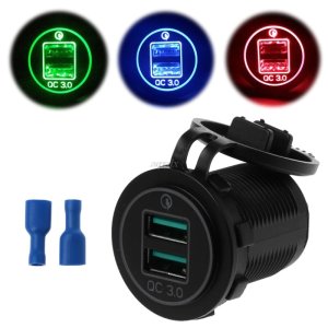 Dual USB Quick Charge 3.0 LED Fast Charger for 12V/24V Car Boat Motorcycle SUV Bus Truck Marine Car QC 3.0 Dual USB Charger