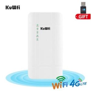 KuWFi 300Mbps Waterproof Outdoor 4G LTE CPE Router with POE adapter CAT4 3G/4G SIM Card WiFi Router for IP Camera/Outside WiFi