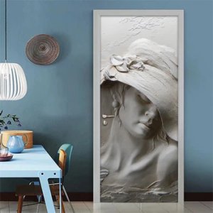 Waterproof Self-adhesive Door Sticker Mural 3D Gray Beauty Art Wall Murals Modern Living Room Bedroom Door Wallpaper Wall Decals