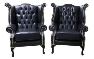 Designersofas4u 2 x chesterfield georgian queen anne high back wing chairs&hellip;