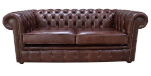 Chesterfield 2.5 Seater Settee Old English Hazel Leather Sofa