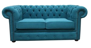 Chesterfield 2 Seater Cantare Teal Blue Easy Clean Fabric Sofa