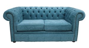 Designersofas4u Chesterfield 2 seater settee scenario kingfisher blue fabric&hellip;