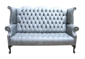 Chesterfield 3 Seater Queen Anne High Back Wing Sofa Cracked&hellip;