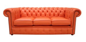 Chesterfield 3 Seater Settee Orange Leather Sofa Offer