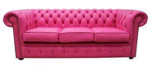 Chesterfield 3 Seater Sofa Settee Pink Leather Sofa