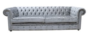 Chesterfield 4 Seater Sofa Shimmer Silver Velvet Fabric