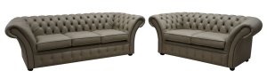 Chesterfield Balmoral 3+2 Seater Shelly Pebble Leather Sofa Offer