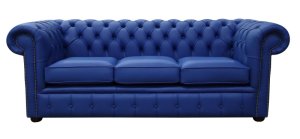 Chesterfield Blue Leather 3 Seater Sofa
