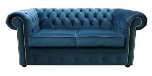 Chesterfield Blue Velvet 2 Seater Sofa