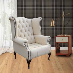 Designersofas4u Chesterfield buttoned queen anne high back wing chair cottonseed&hellip;