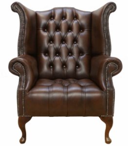 Chesterfield Buttoned Seat Queen Anne High Back Wing Chair&hellip;