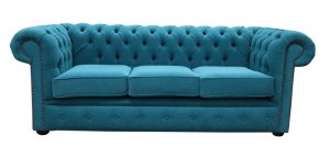 Chesterfield Cantare Teal Blue Easy Clean Fabric Sofa