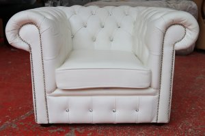 Chesterfield Crystal Diamante Low Back Club Chair White Leather