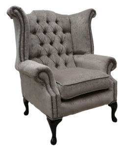 Chesterfield Fabric Queen Anne High Back Wing Chair Pimlico Mink