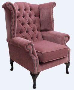 Designersofas4u Chesterfield fabric queen anne high back wing chair pimlico plum
