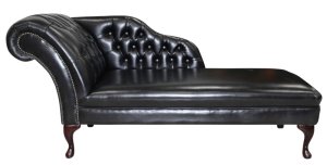 Chesterfield Leather Chaise Lounge Day Bed Old English Black