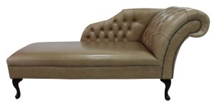 Chesterfield Leather Chaise Lounge Day Bed Old English Parchment