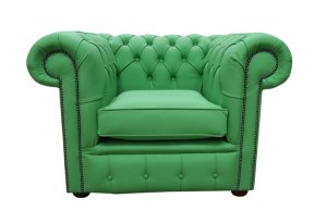 Chesterfield Low Back Club Armchair Apple Green Leather