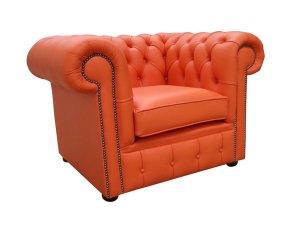 Chesterfield Low Back Club Armchair Orange Leather